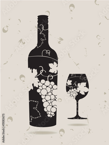 Bottle wine glass grapes