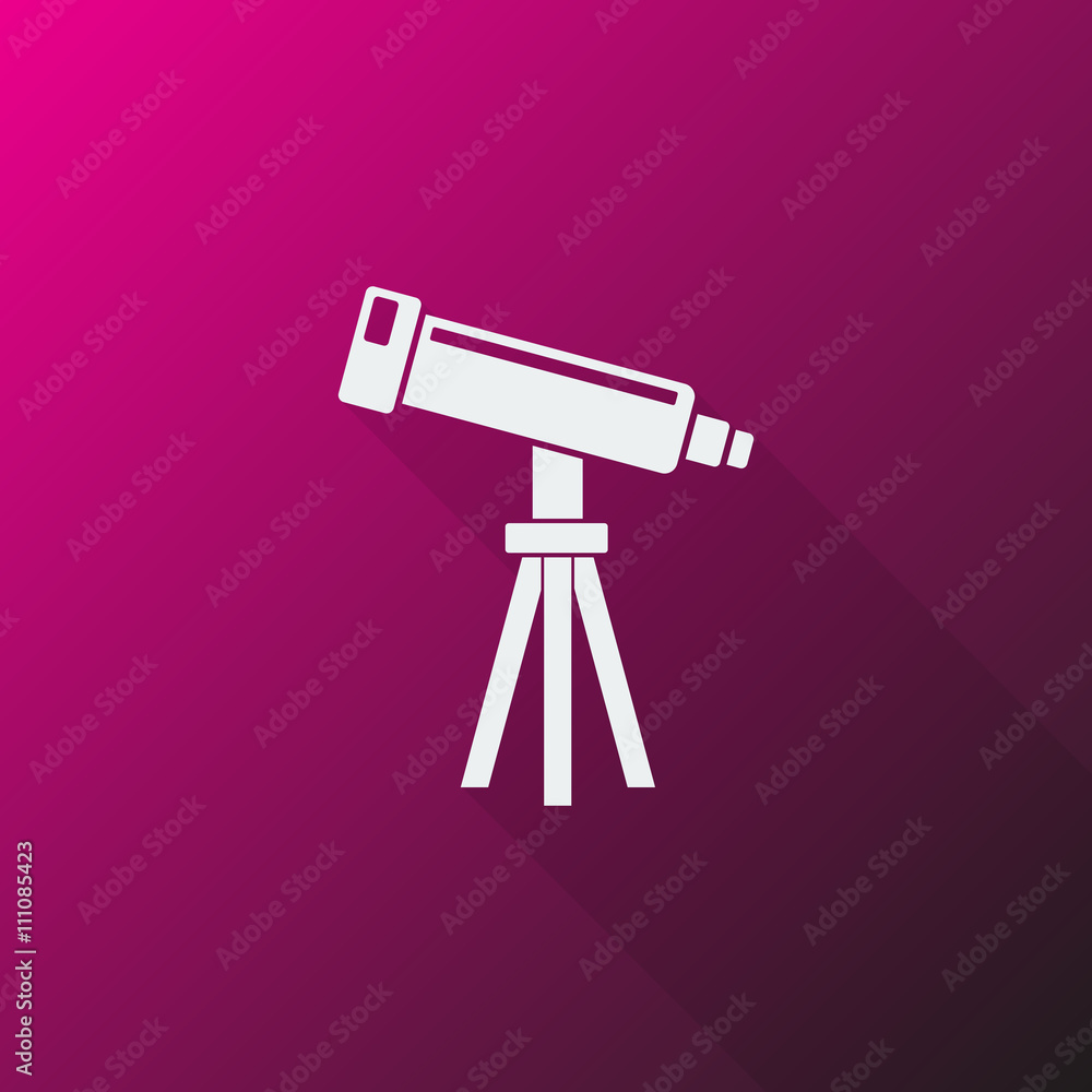 White Telescope icon on pink background White Telescope icon on pink background