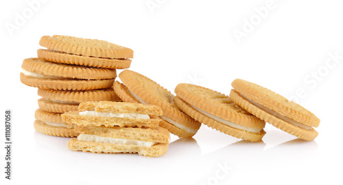 sandwich cookies with cream on white background
