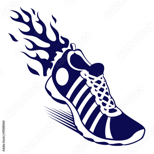 Blue and white trainer with flames