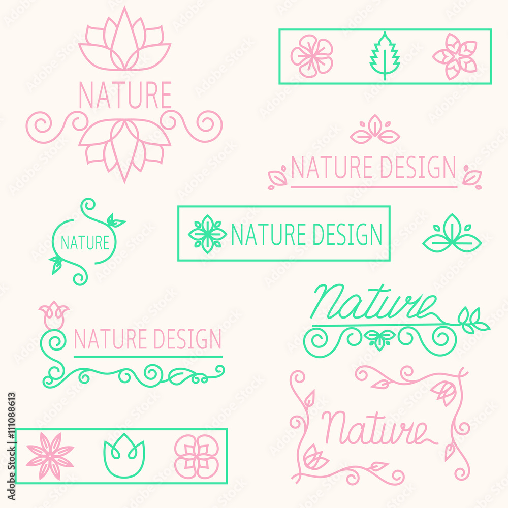 Vector set linear ornament elements eco-design Vector set linear ornament elements eco-design