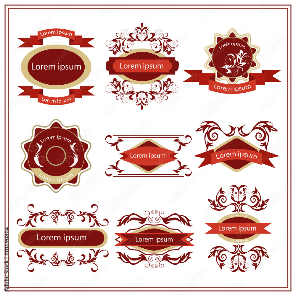 Set of stickers, emblems with floral patterns Set of stickers, emblems with floral patterns