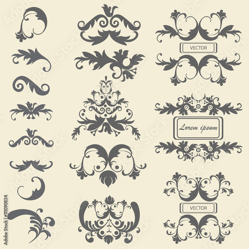 Set monograms, floral ornaments baroque style