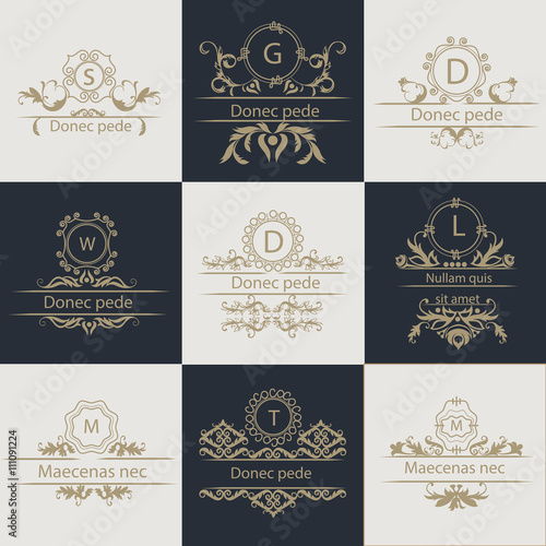 Set patterns leaflets ornamental logo