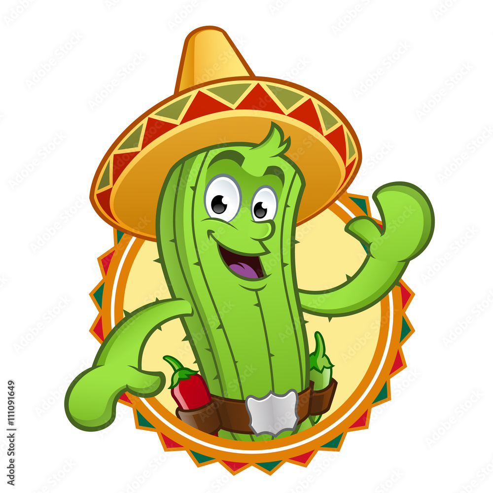 Simpático cactus con gorro mexicano vector de Stock | Adobe Stock