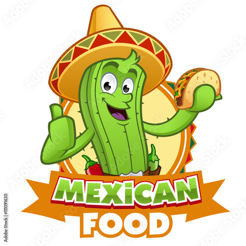 Cactus con un taco mexicano en la mano