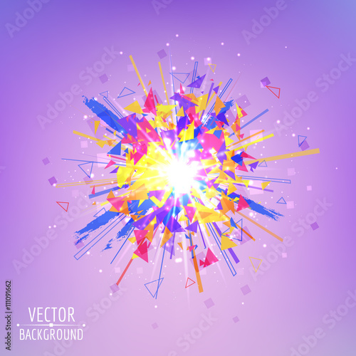 Abstract vector explosion. Colorful glowing blast.