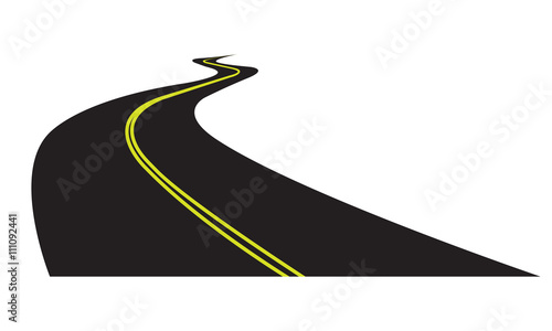 Asphalt road isolated on white background. Vector illustration of winding road.