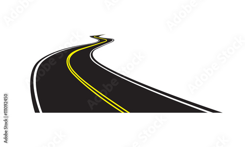 Asphalt road isolated on white background. Vector illustration of winding road.