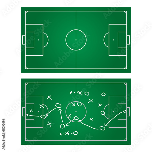 Soccer or football game strategy plan. Realistic blackboard. Vector illustration. Sport info graphics element.