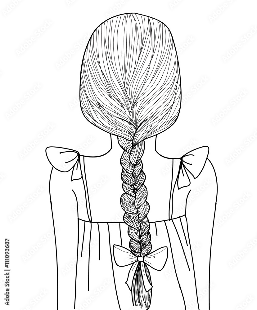 Sketch style cute girl braid Stock Vector | Adobe Stock