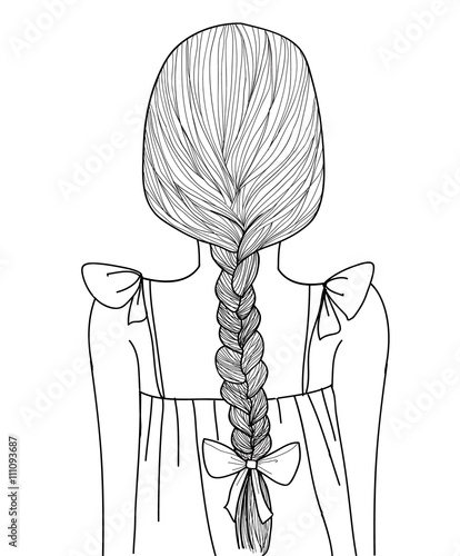 Sketch style cute girl braid