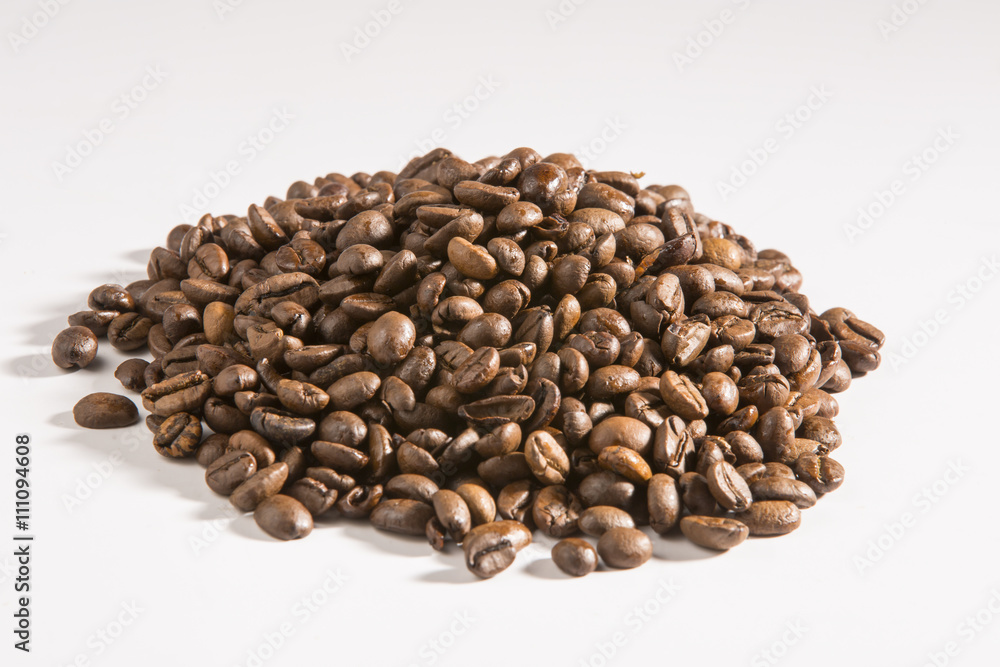 roasted coffee beans on white background roasted coffee beans on white background