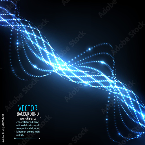 Abstract glowing spiral. Vector particles lights.