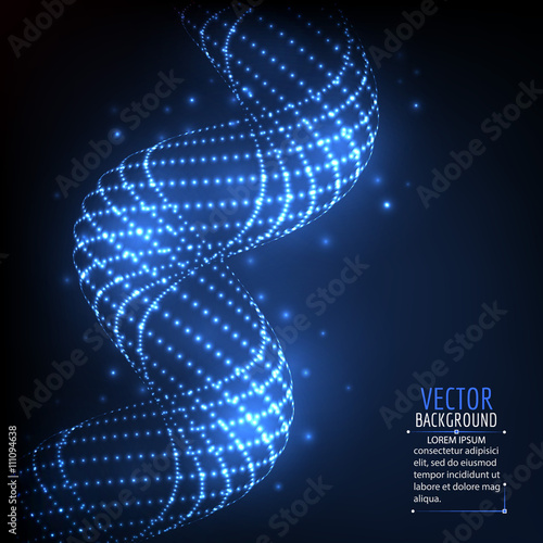 Abstract glowing spiral. Vector particles lights.