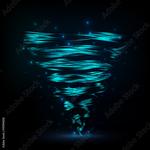 Vector abstract tornado. Bright abstract twist on dark background