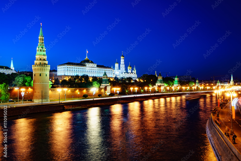 Moscow, night view of the Kremlin.