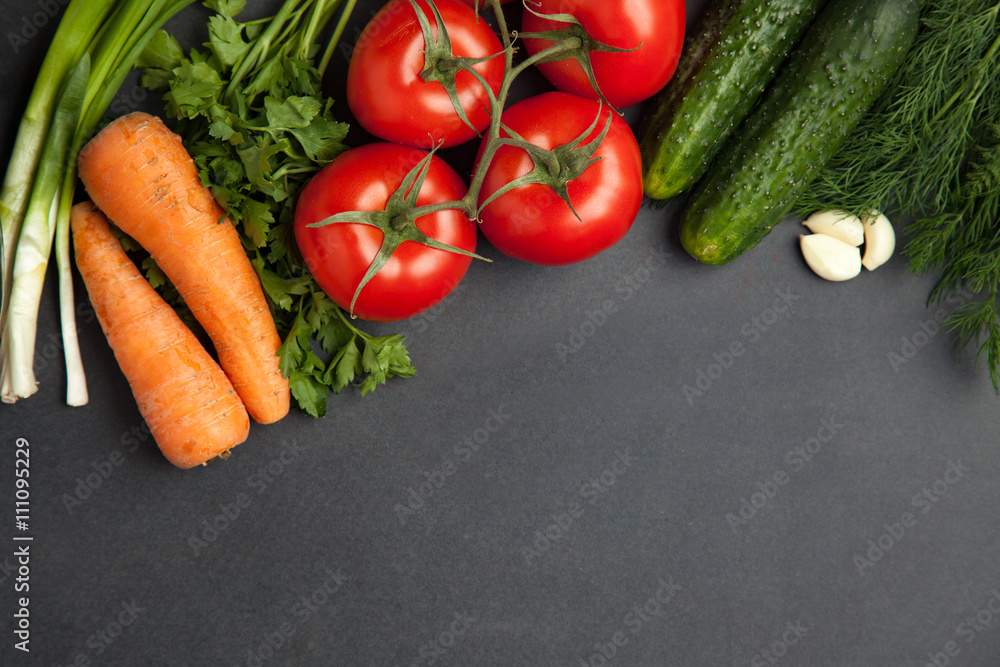 Food frame. vegetables for cooking , on dark background, top view, frame. banner Food frame. vegetables for cooking , on dark background, top view, frame. banner