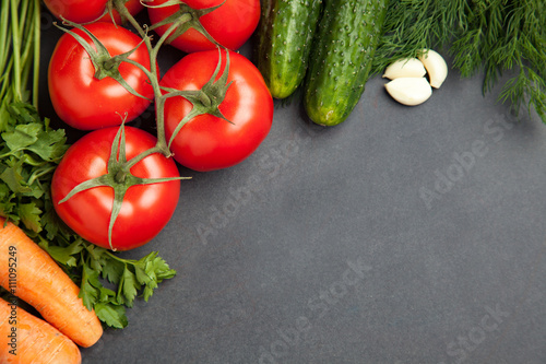 Food frame. vegetables for cooking , on dark background, top view, frame. banner