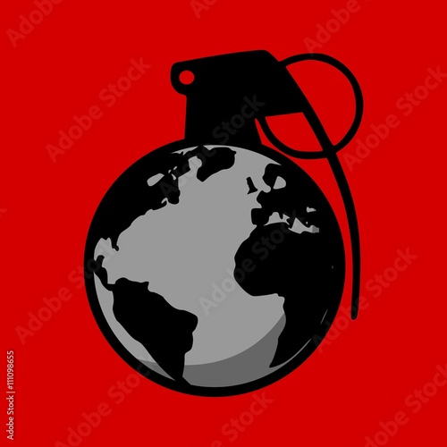 Terror And War Sign - Planet Earth as a Hand Grenade Vector Illustration 