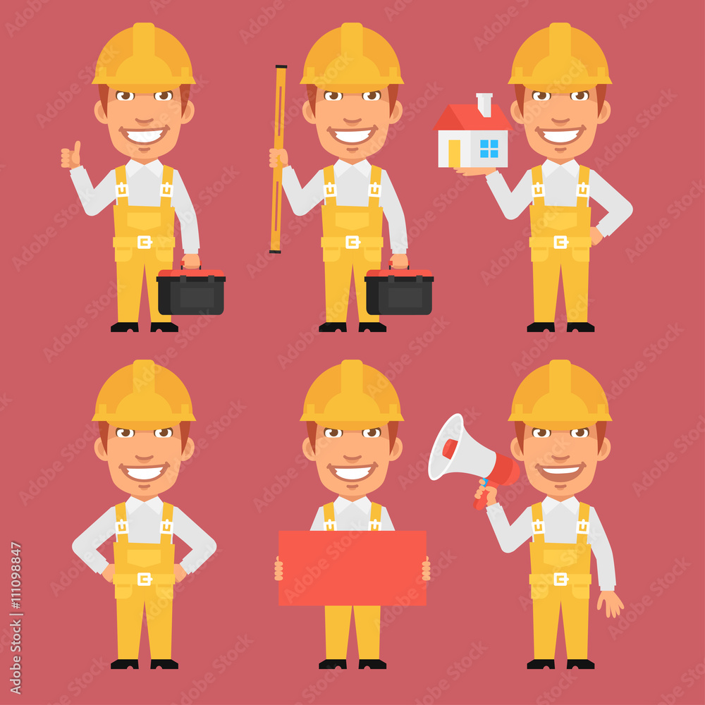 Builder Holds Tools Megaphone Poster Level Builder Holds Tools Megaphone Poster Level