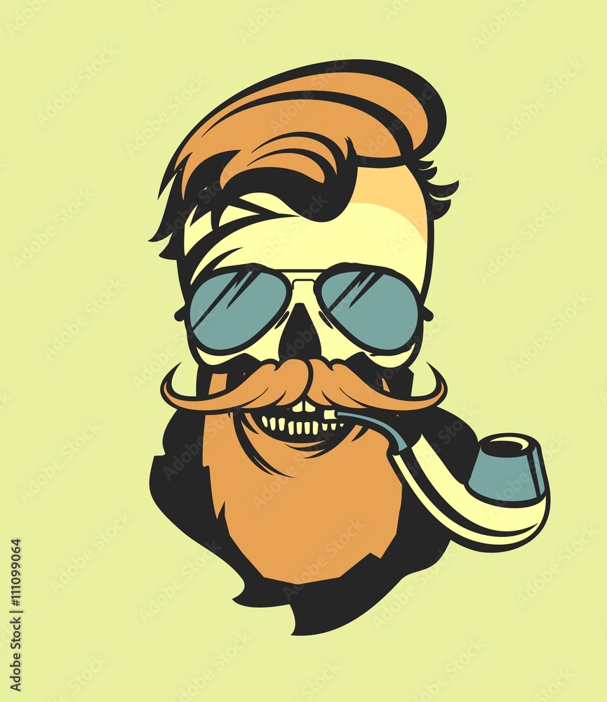 bearded skull with a pipe