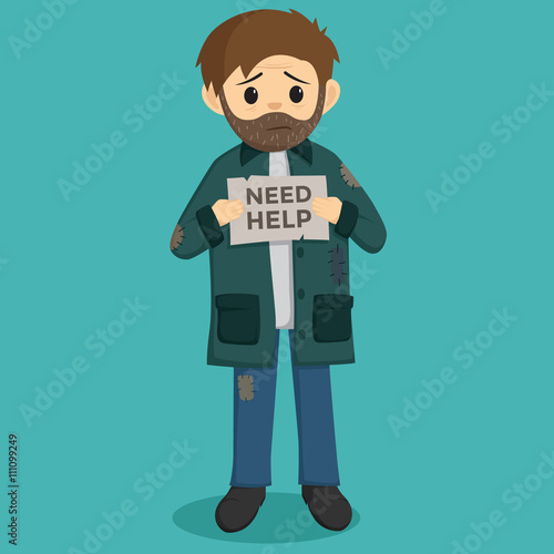 Unemployed Men Holding a Paper With Need Help Text