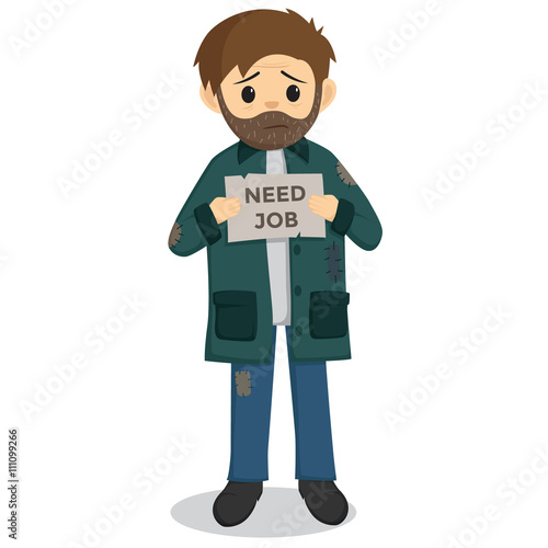 Unemployed Man Holding A Paper With Need Job Text