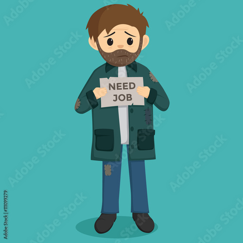 Unemployed Man Holding A Paper With Need Job Text And Background