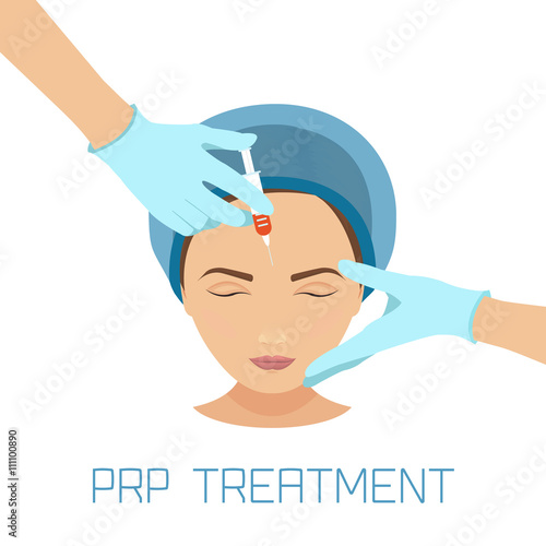 Platelet rich plasma facial injection. PRP therapy process for facelift and wrinkles. Female rejuvenation treatment infographics. Anti-ageing PRP injection procedure. Meso therapy. Vector illustration