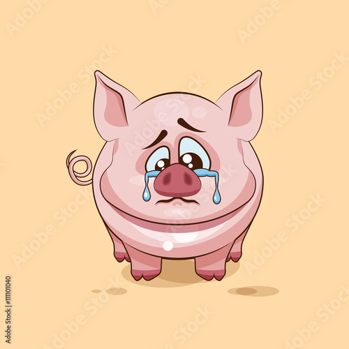 isolated Emoji character cartoon sad and frustrated Pig crying  tears sticker emoticon