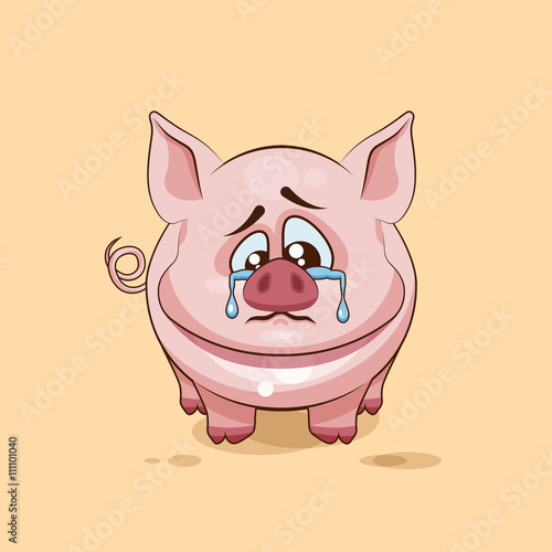 isolated Emoji character cartoon sad and frustrated Pig crying, tears sticker emoticon