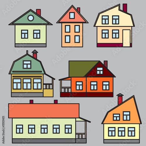 Drawings of individual buildings. Large and small. Vector illustration.