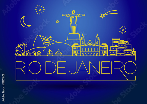 Linear Rio de Janeiro City Silhouette with Typographic Design