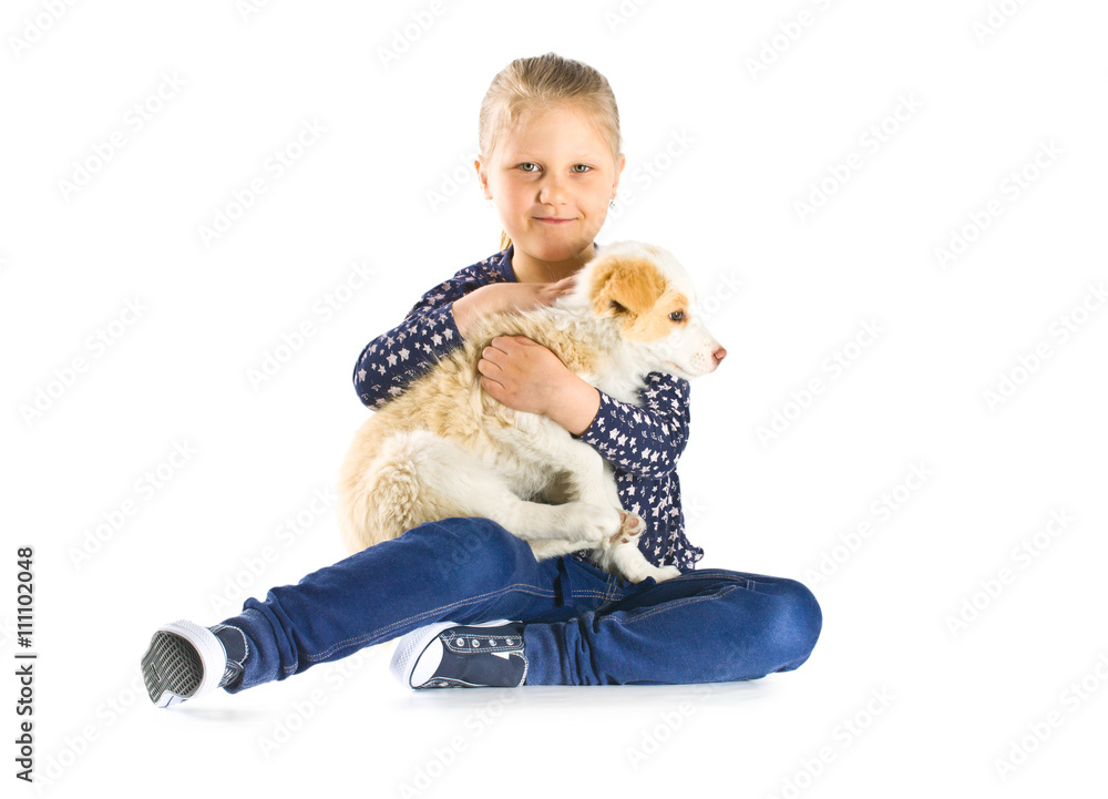 Obraz premium little girl and puppy