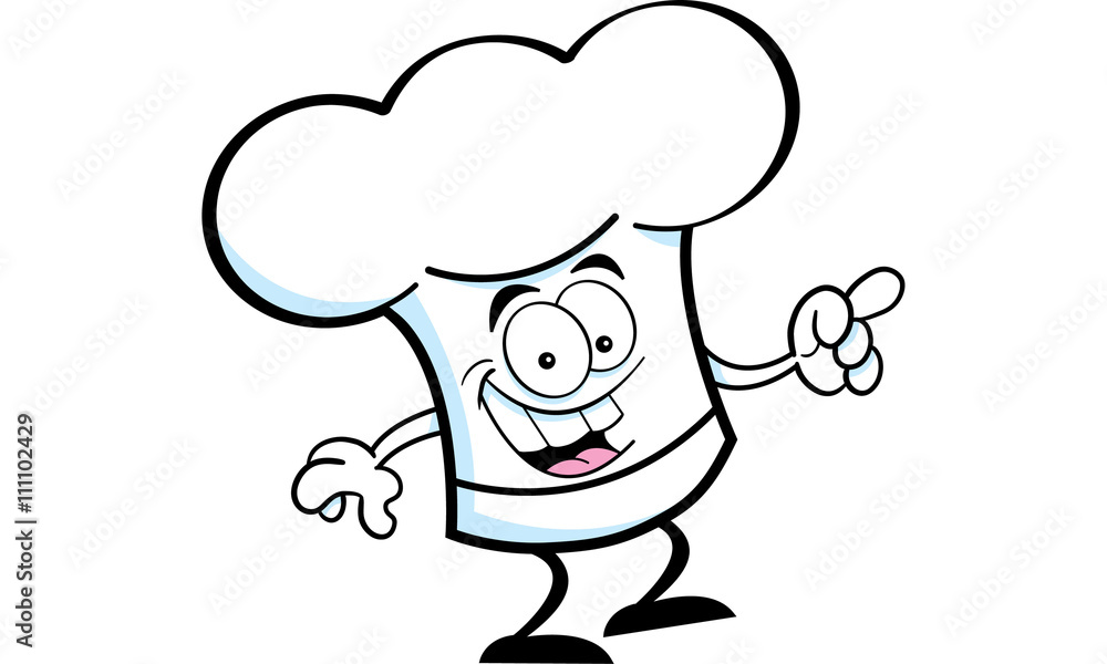 Cartoon illustration of a chef's hat pointing. Cartoon illustration of a chef's hat pointing.