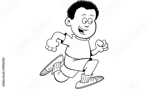 Black and white illustration of an African boy running.