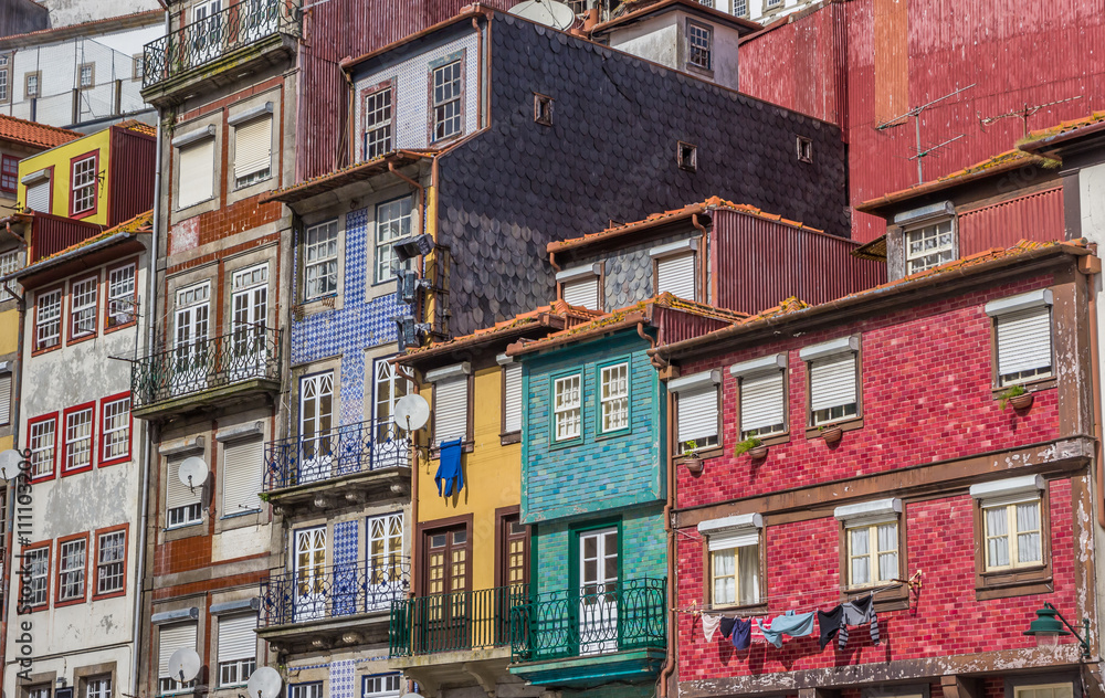 Colorful houses with tiles facades in Porto