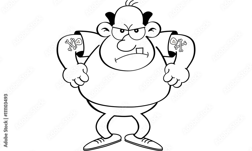 Black and white illustration of an angry man with tattoos. Black and white illustration of an angry man with tattoos.
