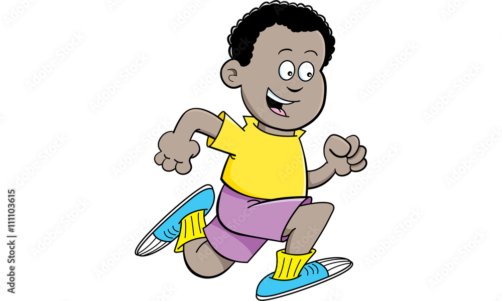Cartoon illustration of an African boy running. Stock Illustration