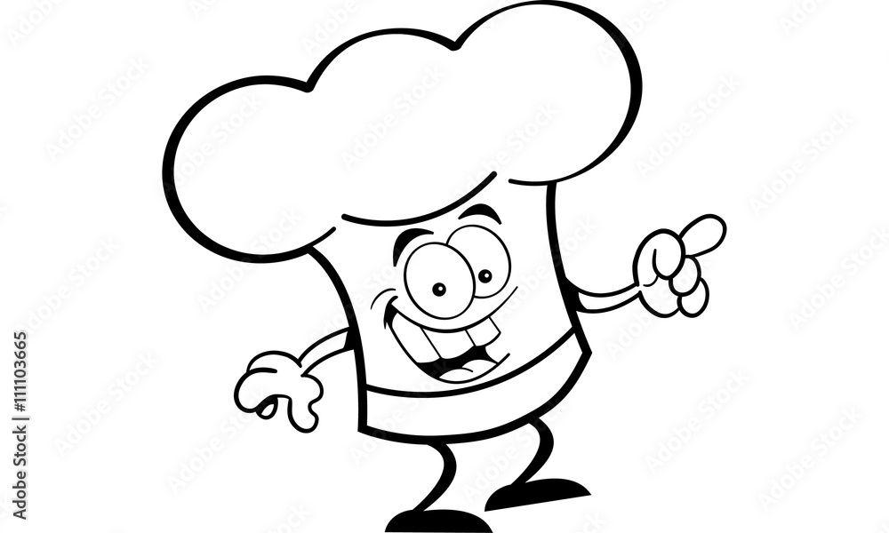 Black and white illustration of a chef's hat pointing. Black and white illustration of a chef's hat pointing.