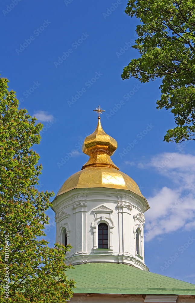Domes of St. Michael Cathedral of Vydubychi Monastery, Kyiv, Ukraine