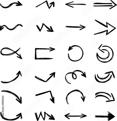 Isolated hand drawn arrows set on a white background
