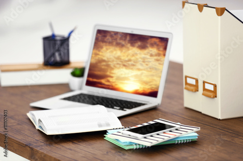 Workplace with laptop on th...
