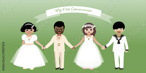 First Communion. Boys&Girls holding hands