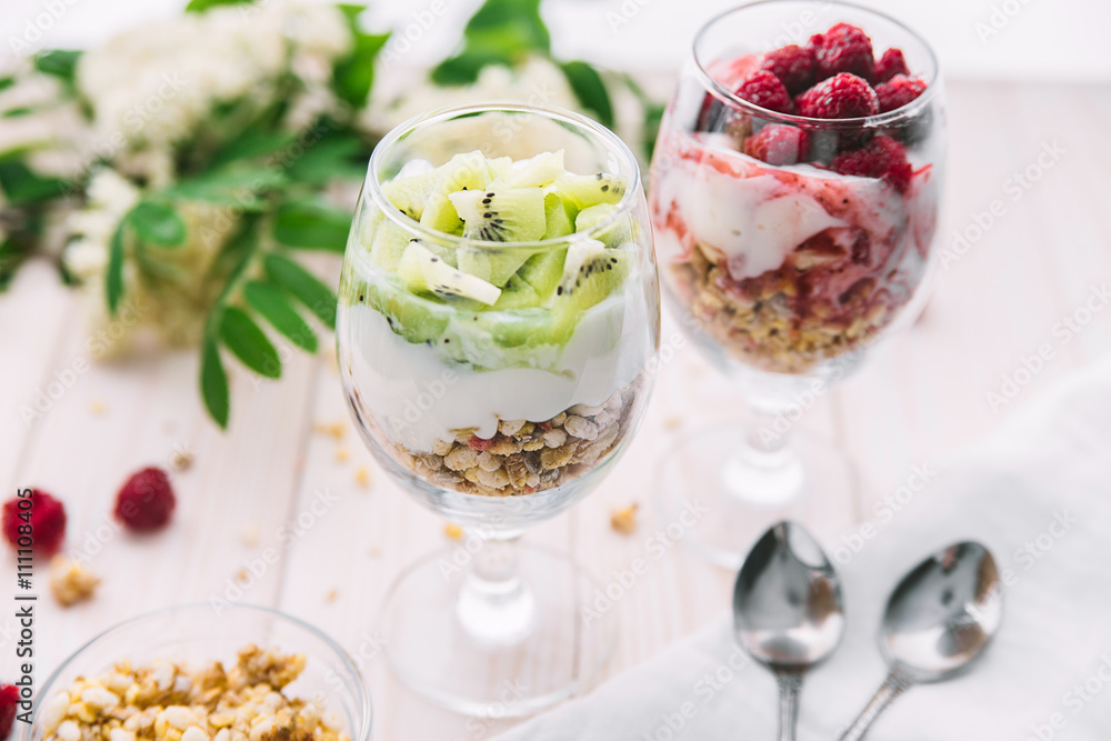 cocktail of muesli, yoghurt and berries cocktail of muesli, yoghurt and berries