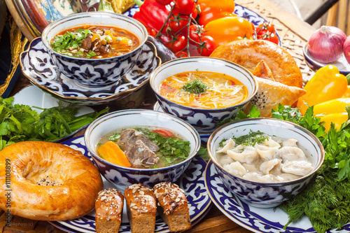 Oriental soups on the table