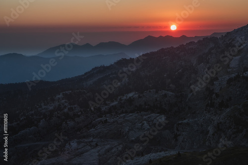 Red sunrise over the mountains