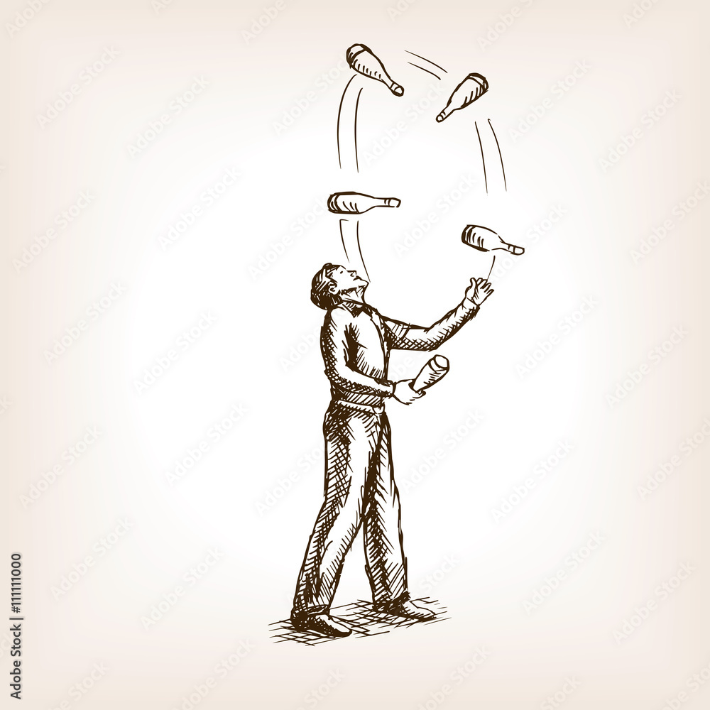 Juggler man sketch style vector illustration