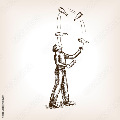 Juggler man sketch style vector illustration
